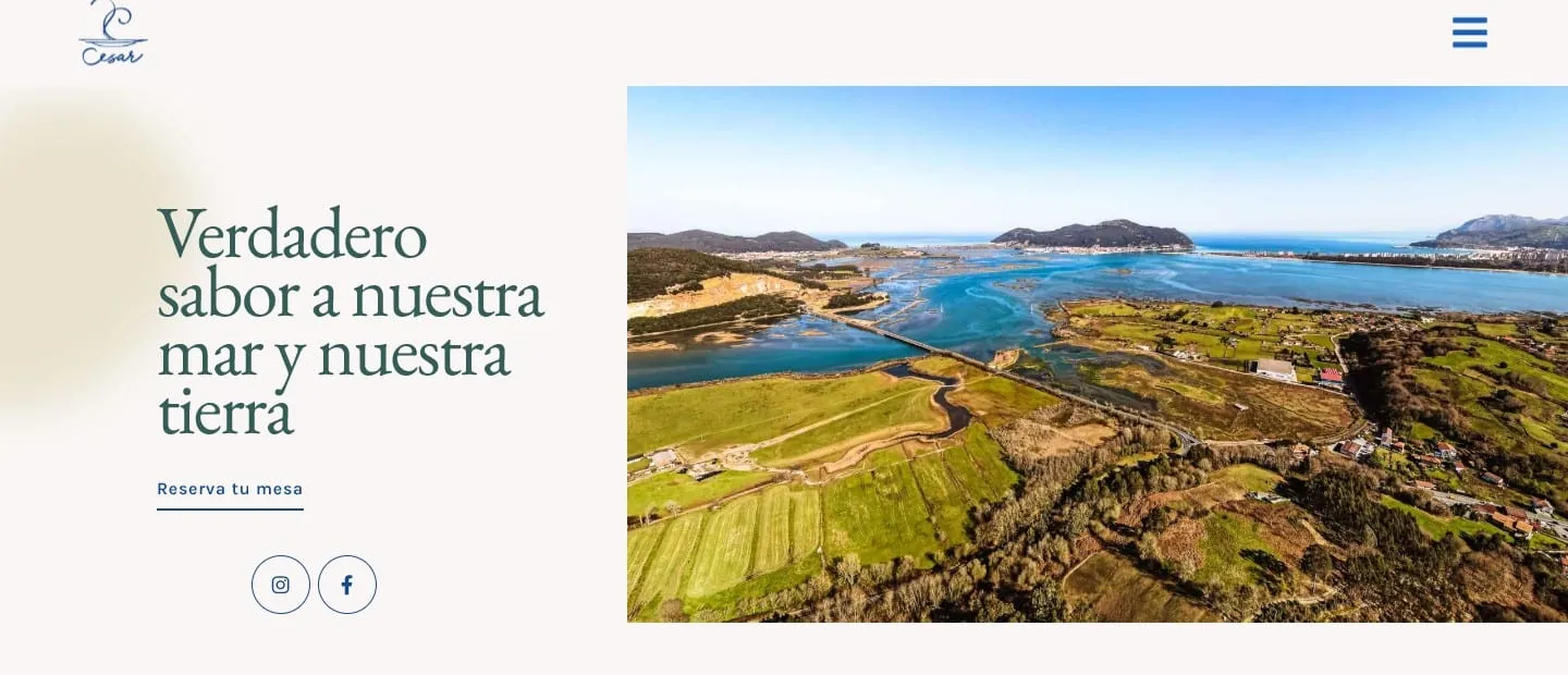 Portada de restaurantecesarcicero.com con el titular Verdadero sabor a nuestra mar y nuestra tierra