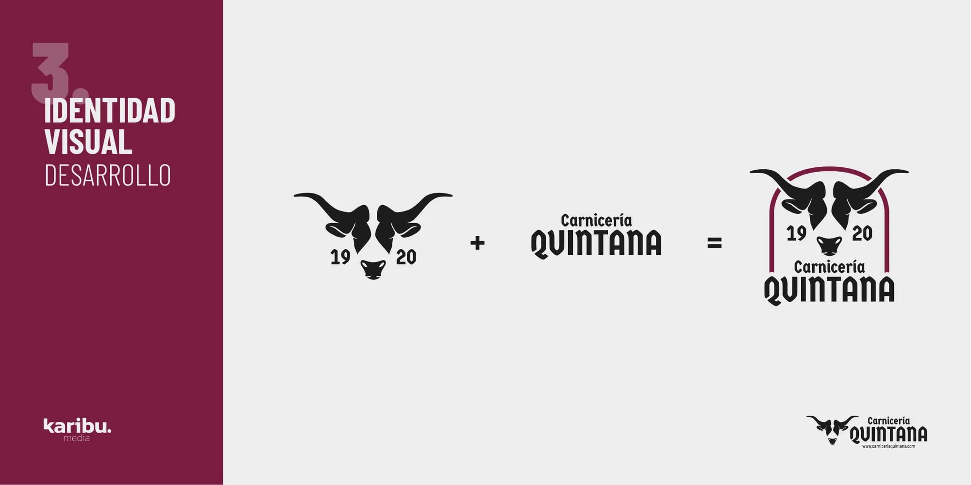 Página del manual de identidad: la cabeza de tudanca más el nombre forman el logotipo dentro del arco granate