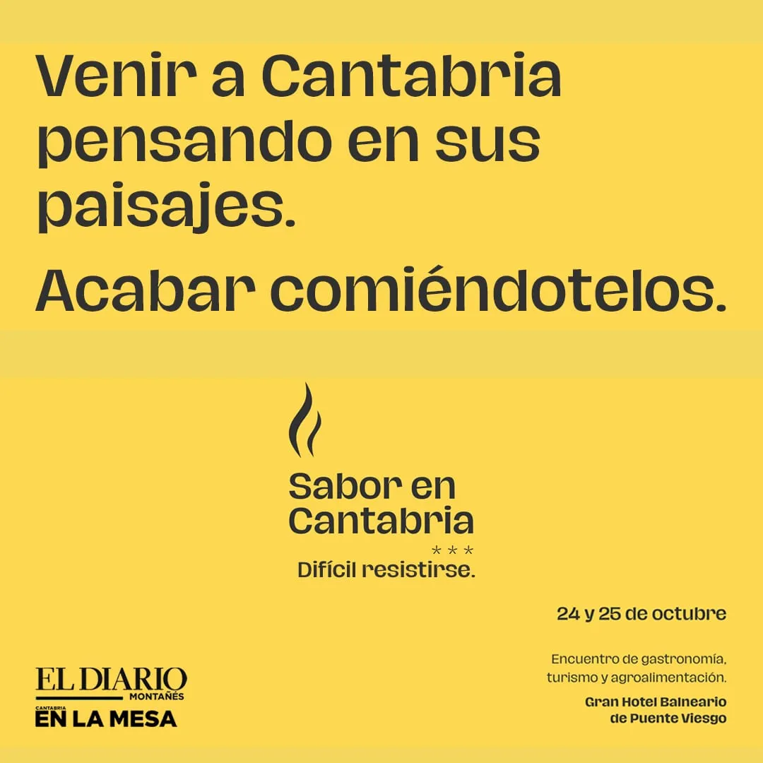 Creatividad amarilla con el texto Venir a Cantabria pensando en sus paisajes. Acabar comiéndotelos