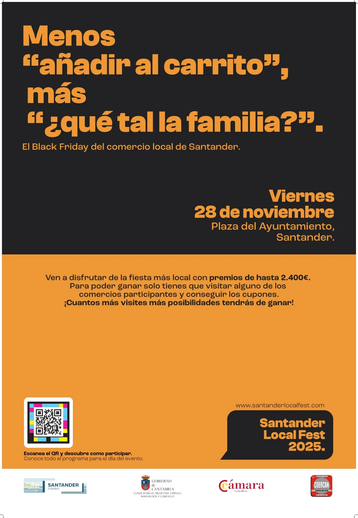 Mupi naranja con el claim Menos añadir al carrito, más qué tal la familia