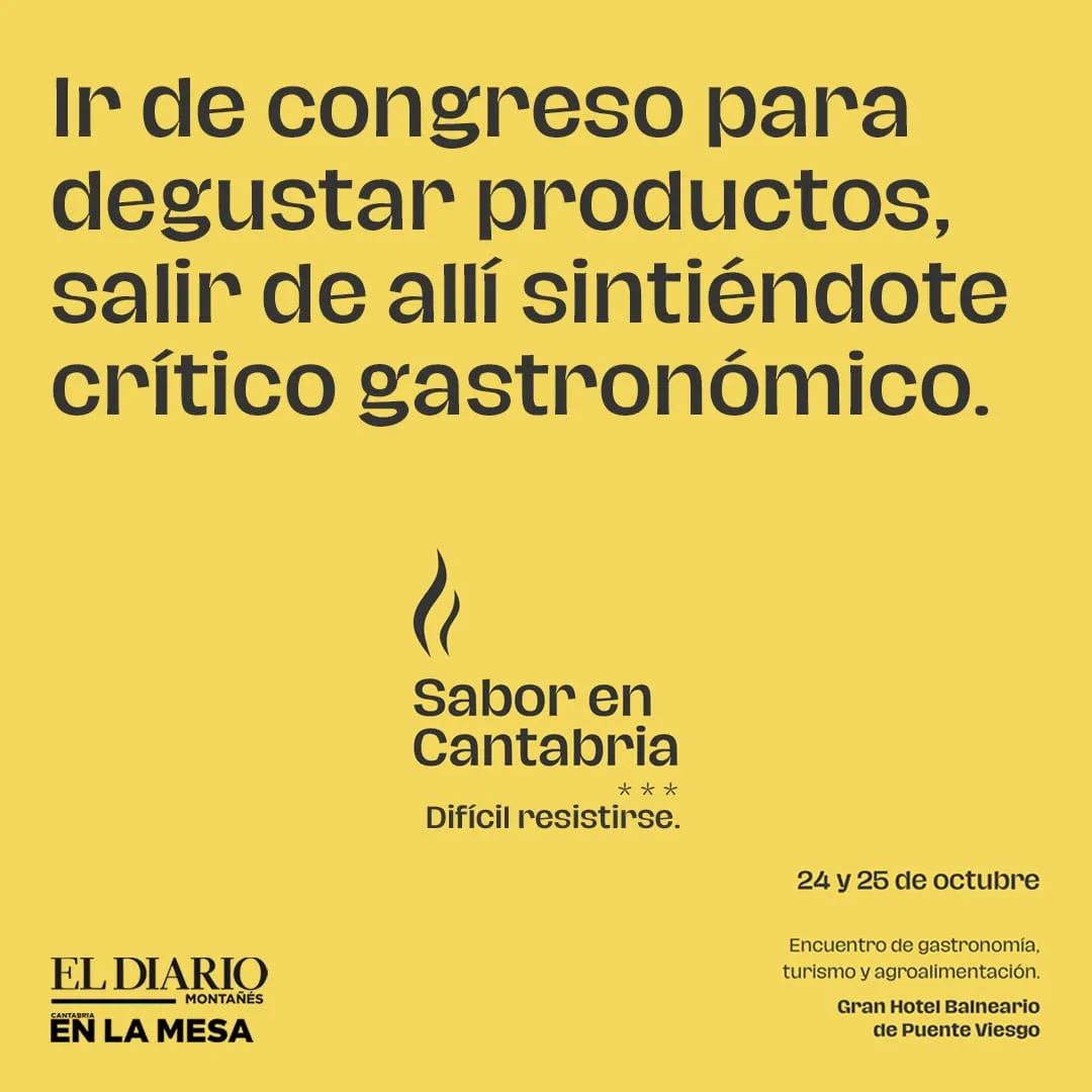 Creatividad amarilla con el texto Ir de congreso para degustar productos, salir de allí sintiéndote crítico gastronómico