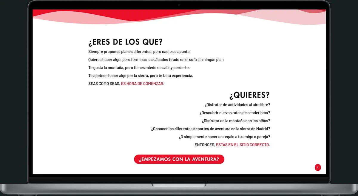 Sección ¿Eres de los que? de la web, con el texto en negro y rojo bajo la ola roja