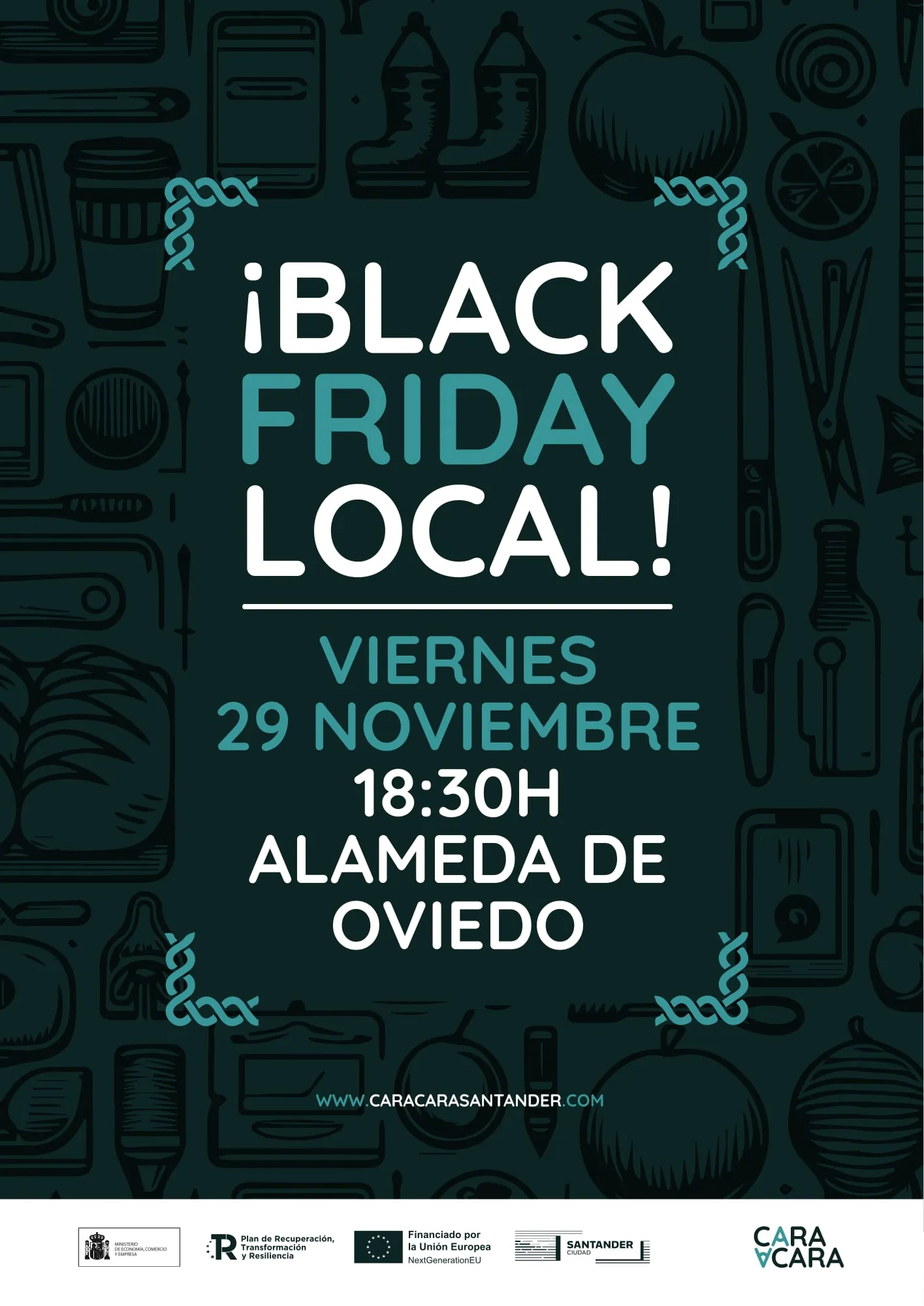 Cartel del Black Friday Local, viernes 29 de noviembre a las 18:30 en la Alameda de Oviedo