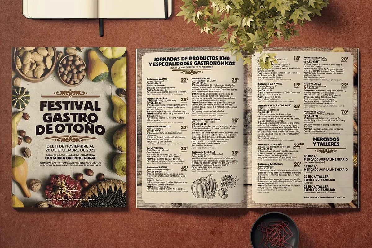 Portada y páginas interiores del folleto del Festival Gastro de Otoño con el programa de jornadas y mercados