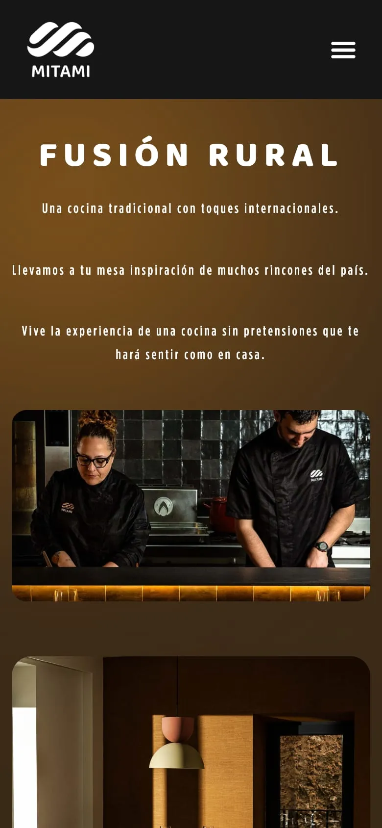 La web de Mitami vista en un móvil, con el titular Fusión rural y la foto del equipo