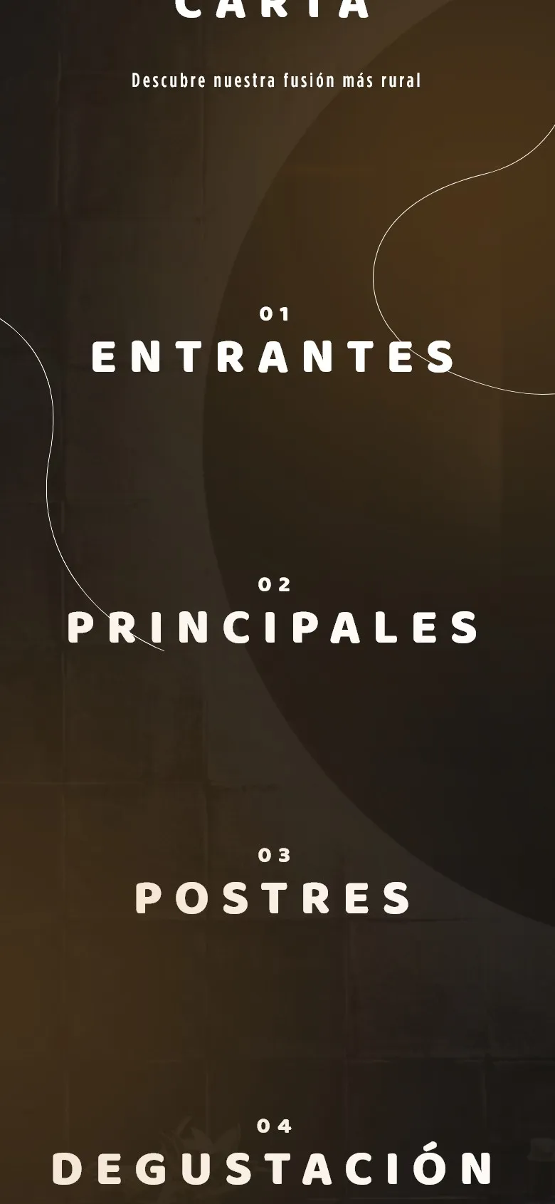 La carta de Mitami en la web desde el móvil: entrantes, principales, postres y degustación